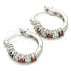 Rhodium Plated Small Hoop, with Garnet and White Cubic Zirconia, Polished, Rhodium Finish, 02.210.0280.6.15