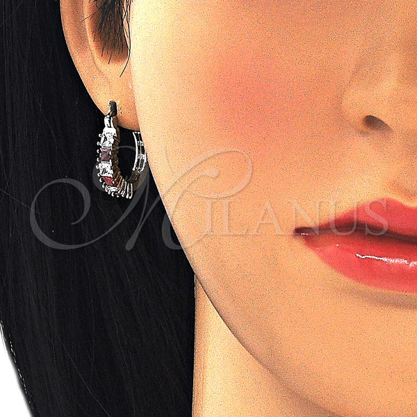 White Gold Filled Hoop Earrings — Small Hoop with Garnet and White Cubic Zirconia — alternate product view — SKU 127230 | Oro Laminado Blanco aretes de aro — Small Hoop with Garnet and blanco Cubic Zirconia — SKU 127230