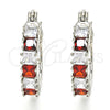 Rhodium Gold Filled Small Hoop, with Garnet and White Cubic Zirconia, Polished, Rhodium Finish, 02.210.0280.6.15
