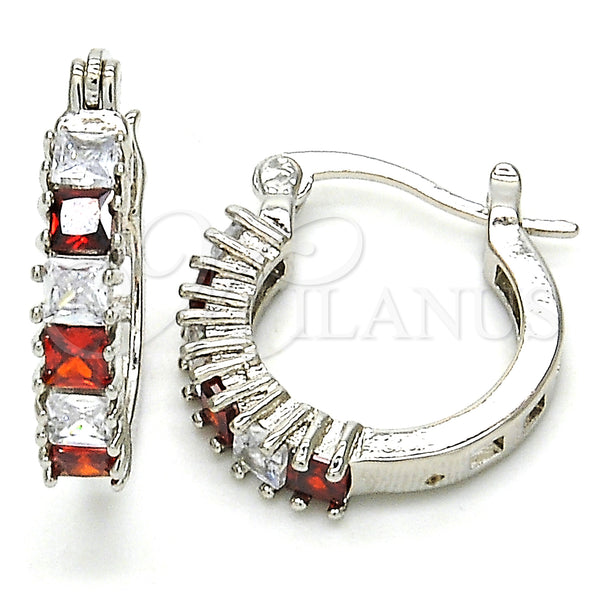 White Gold Filled Hoop Earrings — Small Hoop with Garnet and White Cubic Zirconia — main product view — SKU 127230 | Oro Laminado Blanco aretes de aro — Small Hoop with Garnet and blanco Cubic Zirconia — SKU 127230