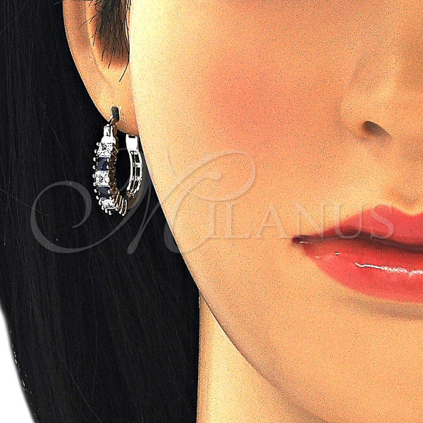 White Gold Filled Hoop Earrings — Small Hoop with Sapphire Blue and White Cubic — alternate product view — SKU 127231 | Oro Laminado Blanco aretes de aro — Small Hoop with Sapphire Blue and blanco Cubic — SKU 127231