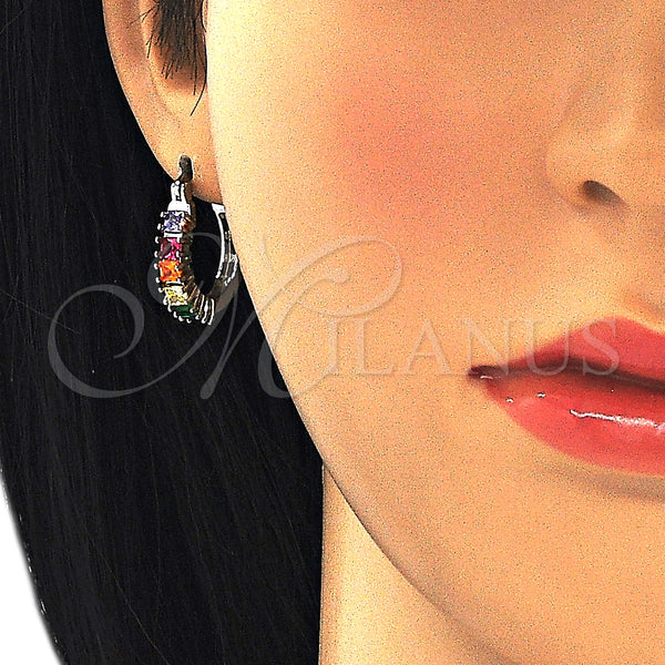 White Gold Filled Hoop Earrings — Small Hoop with Multicolor Cubic Zirconia Polished 02. — alternate product view — SKU 127233 | Oro Laminado Blanco aretes de aro — Small Hoop with Multicolor Cubic Zirconia pulido 02. — SKU 127233