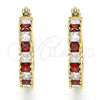 Oro Laminado Small Hoop, Gold Filled Style with Garnet and White Cubic Zirconia, Polished, Golden Finish, 02.210.0281.1.20