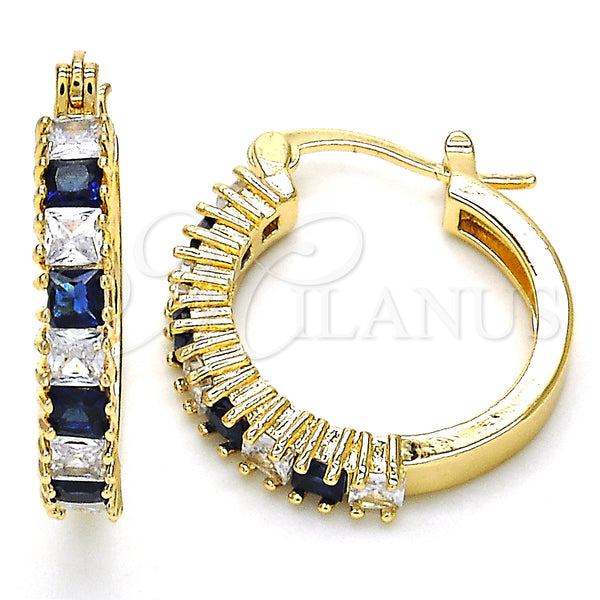 Gold Filled Hoop Earrings — Small Hoop with Sapphire Blue and White Cubic — main product view — SKU 127236 | Oro Laminado aretes de aro — Small Hoop with Sapphire Blue and blanco Cubic — SKU 127236