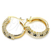 Oro Laminado Small Hoop, Gold Filled Style with Black and White Cubic Zirconia, Polished, Golden Finish, 02.210.0281.3.20