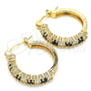 Oro Laminado Small Hoop, Gold Filled Style with Black and White Cubic Zirconia, Polished, Golden Finish, 02.210.0281.3.20