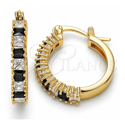 Oro Laminado Small Hoop, Gold Filled Style with Black and White Cubic Zirconia, Polished, Golden Finish, 02.210.0281.3.20