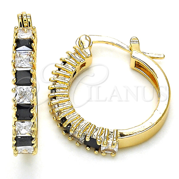 Gold Filled Hoop Earrings — Small Hoop with Black and White Cubic Zirconia — main product view — SKU 127237 | Oro Laminado aretes de aro — Small Hoop with negro and blanco Cubic Zirconia — SKU 127237