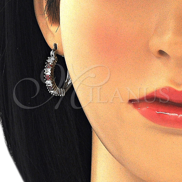 White Gold Filled Hoop Earrings — Medium Hoop with Garnet and White Cubic Zirconia — alternate product view — SKU 127240 | Oro Laminado Blanco aretes de aro — Medium Hoop with Garnet and blanco Cubic Zirconia — SKU 127240