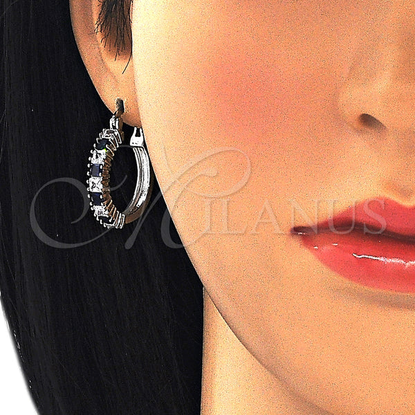 White Gold Filled Hoop Earrings — Small Hoop with Sapphire Blue and White Cubic — alternate product view — SKU 127241 | Oro Laminado Blanco aretes de aro — Small Hoop with Sapphire Blue and blanco Cubic — SKU 127241