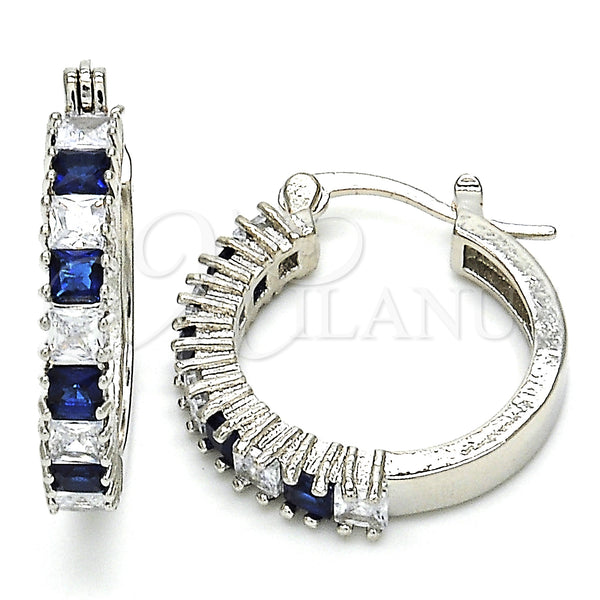 White Gold Filled Hoop Earrings — Small Hoop with Sapphire Blue and White Cubic — main product view — SKU 127241 | Oro Laminado Blanco aretes de aro — Small Hoop with Sapphire Blue and blanco Cubic — SKU 127241