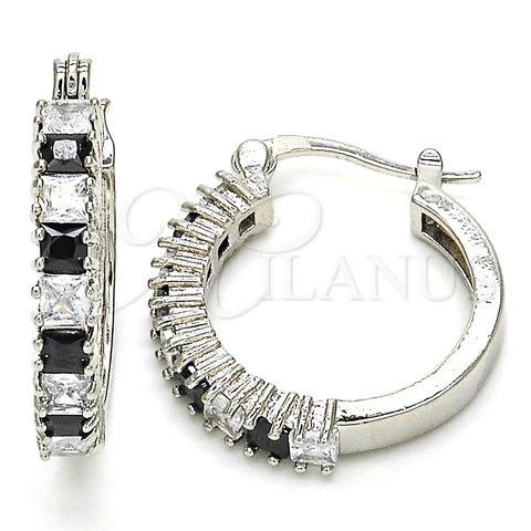 Rhodium Plated Small Hoop, with Black and White Cubic Zirconia, Polished, Rhodium Finish, 02.210.0281.8.20