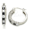 Rhodium Plated Small Hoop, with Black and White Cubic Zirconia, Polished, Rhodium Finish, 02.210.0281.8.20