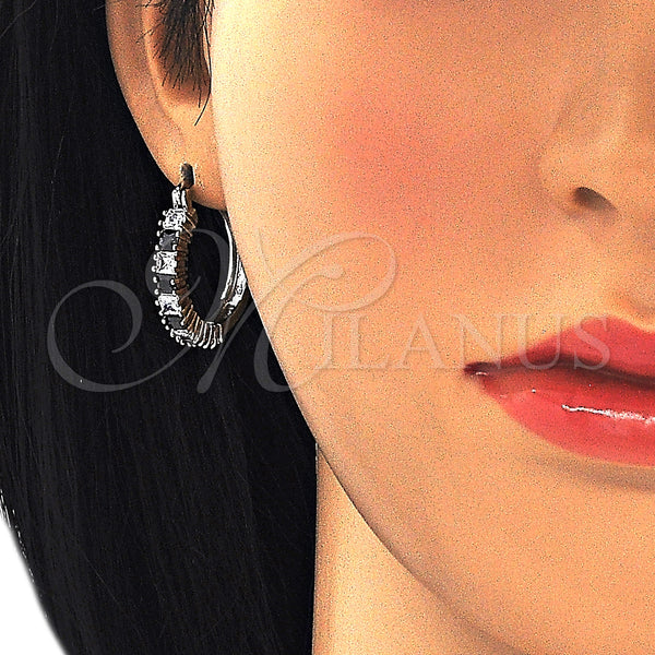 White Gold Filled Hoop Earrings — Small Hoop with Black and White Cubic Zirconia — alternate product view — SKU 127242 | Oro Laminado Blanco aretes de aro — Small Hoop with negro and blanco Cubic Zirconia — SKU 127242