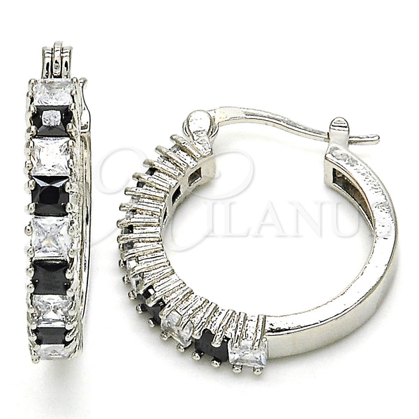 White Gold Filled Hoop Earrings — Small Hoop with Black and White Cubic Zirconia — main product view — SKU 127242 | Oro Laminado Blanco aretes de aro — Small Hoop with negro and blanco Cubic Zirconia — SKU 127242
