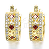 Oro Laminado Small Hoop, Gold Filled Style with Garnet and White Cubic Zirconia, Polished, Golden Finish, 02.210.0282.1.20