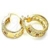 Oro Laminado Small Hoop, Gold Filled Style with Garnet and White Cubic Zirconia, Polished, Golden Finish, 02.210.0282.1.20
