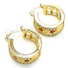 Oro Laminado Small Hoop, Gold Filled Style with Garnet and White Cubic Zirconia, Polished, Golden Finish, 02.210.0282.1.20