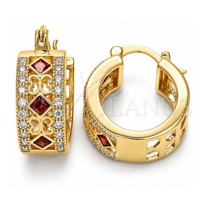 Oro Laminado Small Hoop, Gold Filled Style with Garnet and White Cubic Zirconia, Polished, Golden Finish, 02.210.0282.1.20