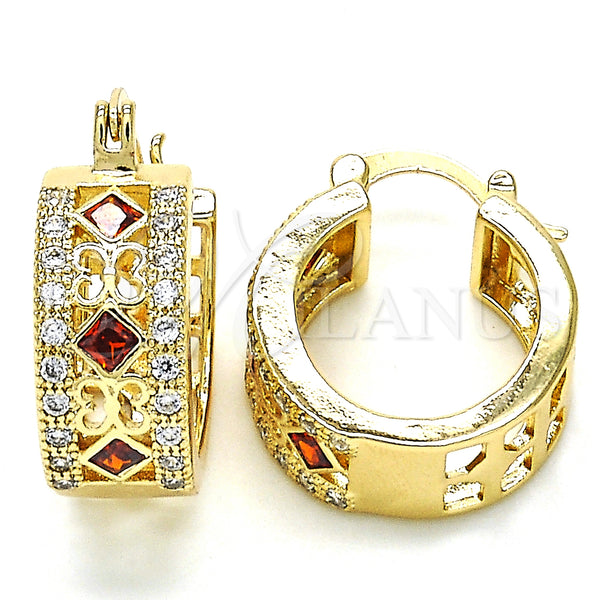 Gold Filled Hoop Earrings — Small Hoop with Garnet and White Cubic Zirconia — main product view — SKU 127245 | Oro Laminado aretes de aro — Small Hoop with Garnet and blanco Cubic Zirconia — SKU 127245