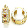 Oro Laminado Small Hoop, Gold Filled Style with Garnet and White Cubic Zirconia, Polished, Golden Finish, 02.210.0282.1.20