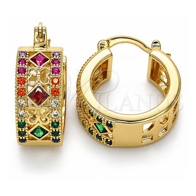 Oro Laminado Small Hoop, Gold Filled Style with Multicolor Cubic Zirconia, Polished, Golden Finish, 02.210.0282.4.20