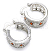 Rhodium Plated Small Hoop, with Garnet and White Cubic Zirconia, Polished, Rhodium Finish, 02.210.0282.6.20