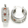Rhodium Plated Small Hoop, with Garnet and White Cubic Zirconia, Polished, Rhodium Finish, 02.210.0282.6.20