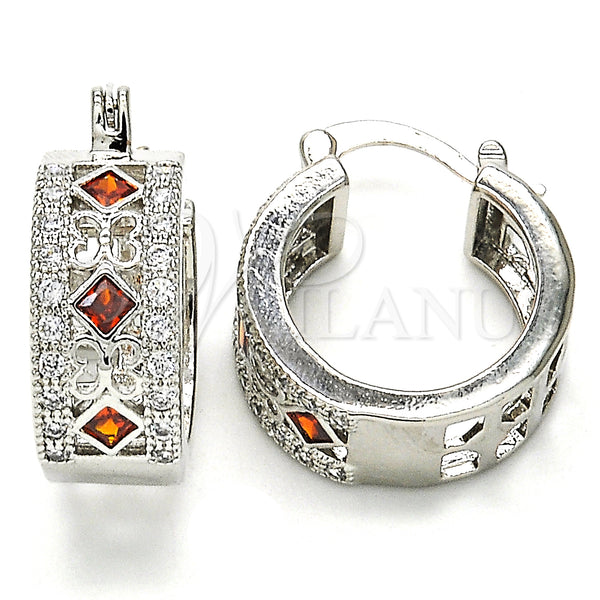 White Gold Filled Hoop Earrings — Small Hoop with Garnet and White Cubic Zirconia — main product view — SKU 127250 | Oro Laminado Blanco aretes de aro — Small Hoop with Garnet and blanco Cubic Zirconia — SKU 127250