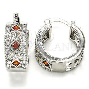 White Gold Filled Hoop Earrings — Small Hoop with Garnet and White Cubic Zirconia — main product view — SKU 127250 | Oro Laminado Blanco aretes de aro — Small Hoop with Garnet and blanco Cubic Zirconia — SKU 127250