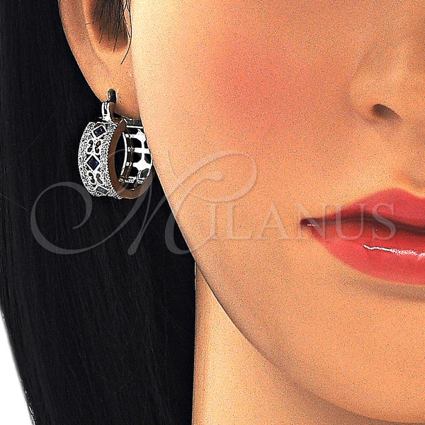 White Gold Filled Hoop Earrings — Small Hoop with Sapphire Blue and White Cubic — alternate product view — SKU 127251 | Oro Laminado Blanco aretes de aro — Small Hoop with Sapphire Blue and blanco Cubic — SKU 127251