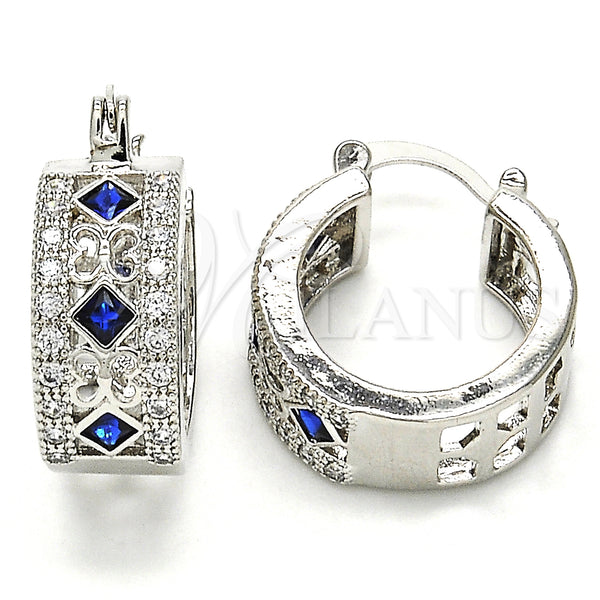 White Gold Filled Hoop Earrings — Small Hoop with Sapphire Blue and White Cubic — main product view — SKU 127251 | Oro Laminado Blanco aretes de aro — Small Hoop with Sapphire Blue and blanco Cubic — SKU 127251