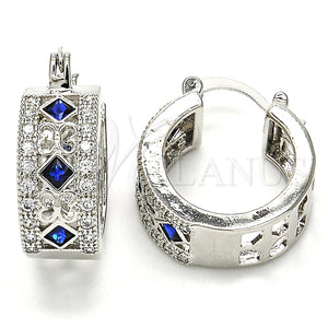 White Gold Filled Hoop Earrings — Small Hoop with Sapphire Blue and White Cubic — main product view — SKU 127251 | Oro Laminado Blanco aretes de aro — Small Hoop with Sapphire Blue and blanco Cubic — SKU 127251