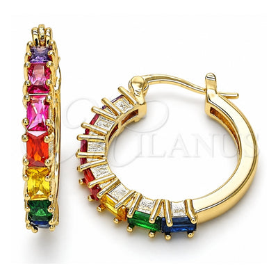 Oro Laminado Small Hoop, Gold Filled Style with Multicolor Cubic Zirconia, Polished, Golden Finish, 02.210.0283.4.25