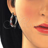 Rhodium Plated Small Hoop, with Garnet and White Cubic Zirconia, Polished, Rhodium Finish, 02.210.0283.6.25