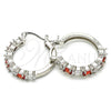 Rhodium Plated Small Hoop, with Garnet and White Cubic Zirconia, Polished, Rhodium Finish, 02.210.0283.6.25