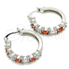 Rhodium Plated Small Hoop, with Garnet and White Cubic Zirconia, Polished, Rhodium Finish, 02.210.0283.6.25