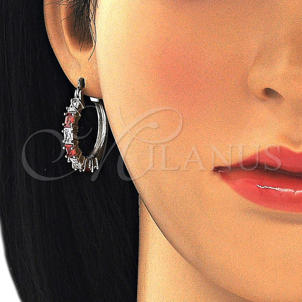 White Gold Filled Hoop Earrings — Small Hoop with Garnet and White Cubic Zirconia — alternate product view — SKU 127260 | Oro Laminado Blanco aretes de aro — Small Hoop with Garnet and blanco Cubic Zirconia — SKU 127260