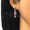 Rhodium Gold Filled Small Hoop, with Garnet and White Cubic Zirconia, Polished, Rhodium Finish, 02.210.0283.6.25