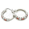 Rhodium Gold Filled Small Hoop, with Garnet and White Cubic Zirconia, Polished, Rhodium Finish, 02.210.0283.6.25