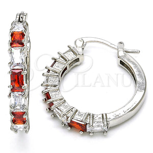 White Gold Filled Hoop Earrings — Small Hoop with Garnet and White Cubic Zirconia — main product view — SKU 127260 | Oro Laminado Blanco aretes de aro — Small Hoop with Garnet and blanco Cubic Zirconia — SKU 127260