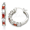 Rhodium Gold Filled Small Hoop, with Garnet and White Cubic Zirconia, Polished, Rhodium Finish, 02.210.0283.6.25