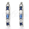 Rhodium Plated Small Hoop, with Sapphire Blue and White Cubic Zirconia, Polished, Rhodium Finish, 02.210.0283.7.25