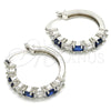 Rhodium Plated Small Hoop, with Sapphire Blue and White Cubic Zirconia, Polished, Rhodium Finish, 02.210.0283.7.25