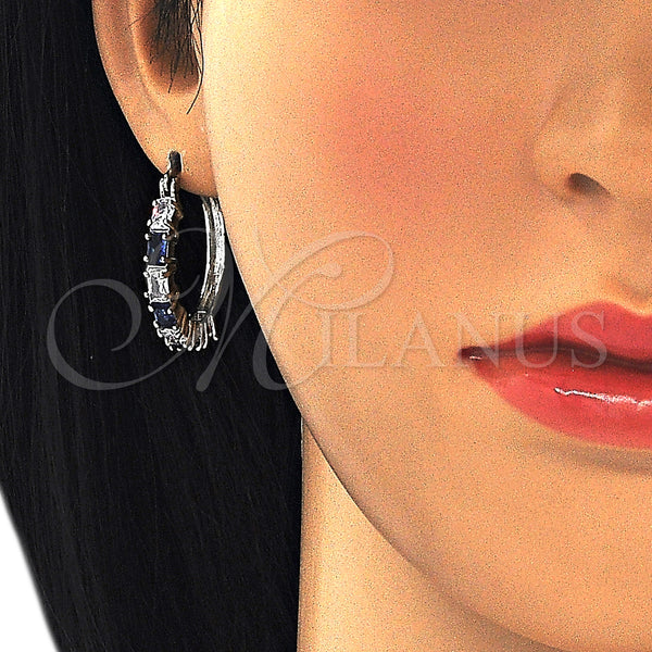 White Gold Filled Hoop Earrings — Small Hoop with Sapphire Blue and White Cubic — alternate product view — SKU 127261 | Oro Laminado Blanco aretes de aro — Small Hoop with Sapphire Blue and blanco Cubic — SKU 127261