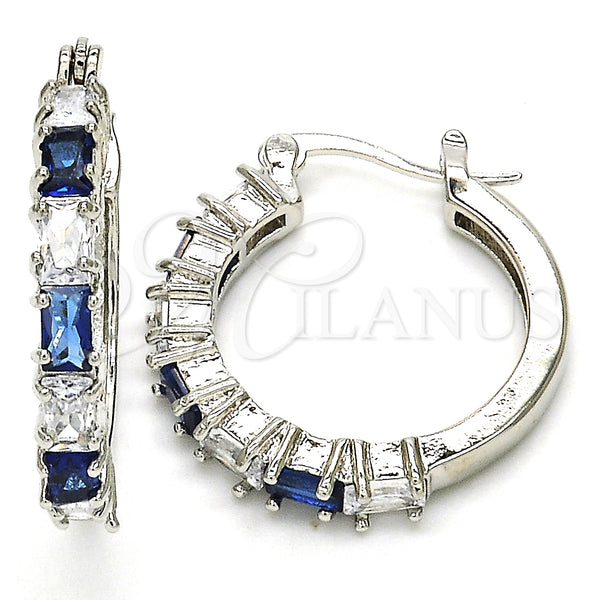 White Gold Filled Hoop Earrings — Small Hoop with Sapphire Blue and White Cubic — main product view — SKU 127261 | Oro Laminado Blanco aretes de aro — Small Hoop with Sapphire Blue and blanco Cubic — SKU 127261
