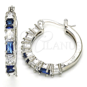 White Gold Filled Hoop Earrings — Small Hoop with Sapphire Blue and White Cubic — main product view — SKU 127261 | Oro Laminado Blanco aretes de aro — Small Hoop with Sapphire Blue and blanco Cubic — SKU 127261