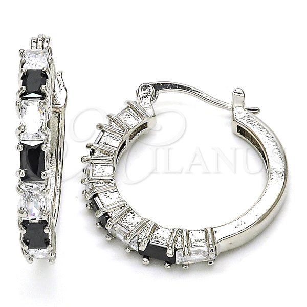 Rhodium Plated Small Hoop, with Black and White Cubic Zirconia, Polished, Rhodium Finish, 02.210.0283.8.25