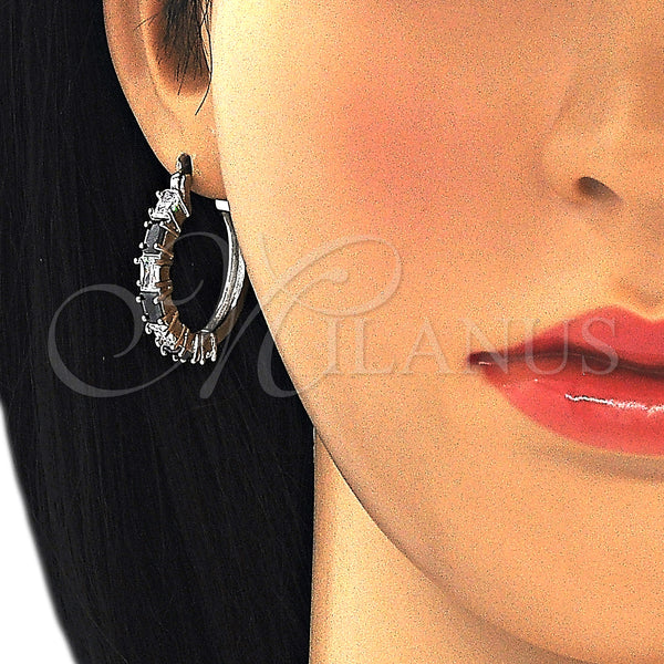 White Gold Filled Hoop Earrings — Small Hoop with Black and White Cubic Zirconia — alternate product view — SKU 127262 | Oro Laminado Blanco aretes de aro — Small Hoop with negro and blanco Cubic Zirconia — SKU 127262