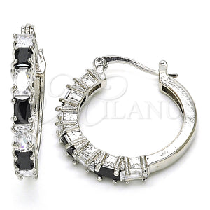 White Gold Filled Hoop Earrings — Small Hoop with Black and White Cubic Zirconia — main product view — SKU 127262 | Oro Laminado Blanco aretes de aro — Small Hoop with negro and blanco Cubic Zirconia — SKU 127262